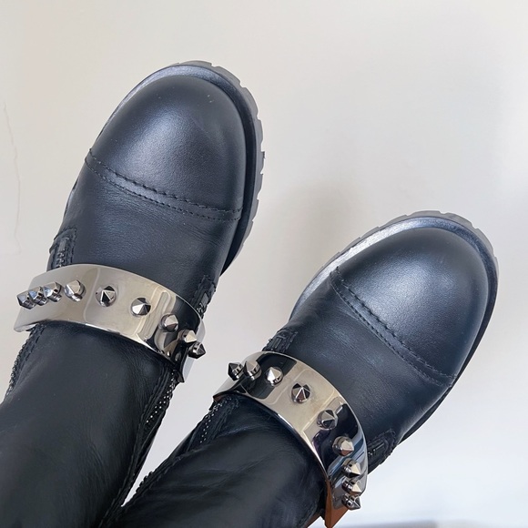 Alexander McQueen • black calfskin boot chunky silver metal studded moto - Picture 10 of 16